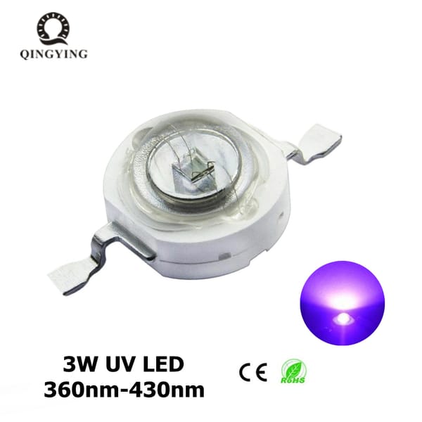 50pcs 3W UV High Power LED Light Beads Ultra Violet Purple LED Chip 360nm 365nm 370nm 380nm 390nm 395nm 400nm 405nm 420nm