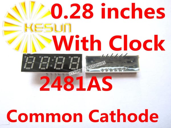 5PCS x 0.28 inches Red Common Cathode/Anode 4 Digital Tube With Clock 2481AS 2481BS 12Pin LED Display Module Light Beads