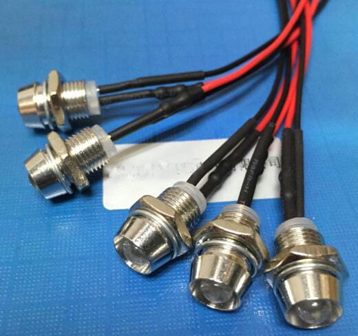 24V With Metal LED Holder F5 5mm White Red Green Blue Yellow Orange RGB LED Lamp Light With 20cm Wire Light Beads x 100pcs