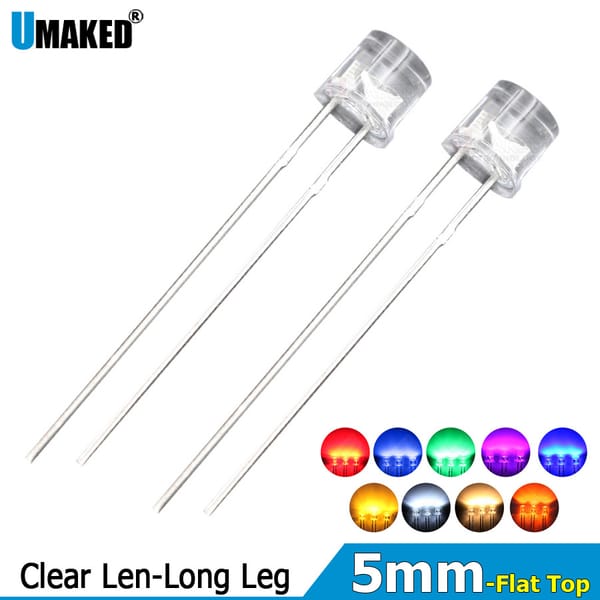 1000pcs 5mm Clear LEN LED flat top lamps diodes chip  20mA light beads F5 led Emitting diodes WW/W/R/G/B/Y Lighting DIY lamp