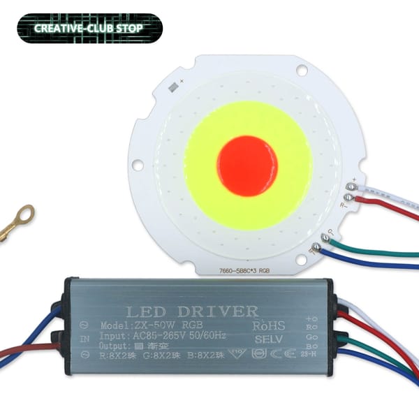 A Set 7660 Chip And Driver RGB COB Floodlight LED Light Source Bright Bead 50W DC24-25V High Power Integrated Chip Circular DIY