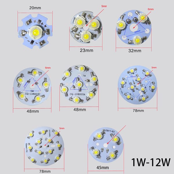 1W/3W/5W/7W/9W 20/23/45/48/78mm OD 5mm/6mm Bore Warm Yellow White Blue Green Red Purple LED Light AL Base Bulb Lamp Bead Emitter