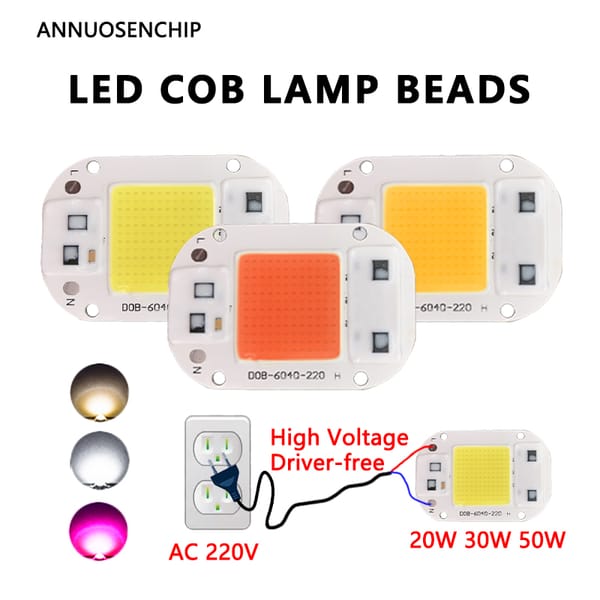 AC 220v LED Chip 20w 30w 50w COB Lamp Bead High Voltage Driver Free Warm Cool White Full Spectrum for Flood Fill Light Spotlight