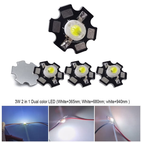 3W Dual color LED Lamp bead white 6500K+ 365nm 395nm 680nm 940nm 980nm light-emitting diode High Power LED 20mm PCB substrate