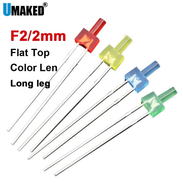 1000pcs 2mm Flat top LED lamps diodes chip, COLOR len light beads, F2 led Emitting diodes R/G/Y Lighting DIY lamp