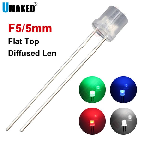 1000pcs 5mm Foggy LEN LED flat top lamps diodes chip  20mA light beads F5 led Emitting diodes W/R/G/Y Lighting DIY led lamp