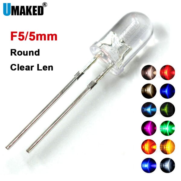 1000PCS 5mm Clear LED round lamps diodes chip 3.2-3.4v 20mA light beads F5 led Emitting diodes WW/W/R/G/B/Y Lighting DIY lamp