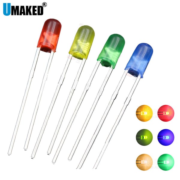 1000pcs 3mm Color Len 19mm leg LED Round lamps diodes chip light beads F3 led Emitting diodes WW/W/R/G/B/Y Lighting DIY lamp