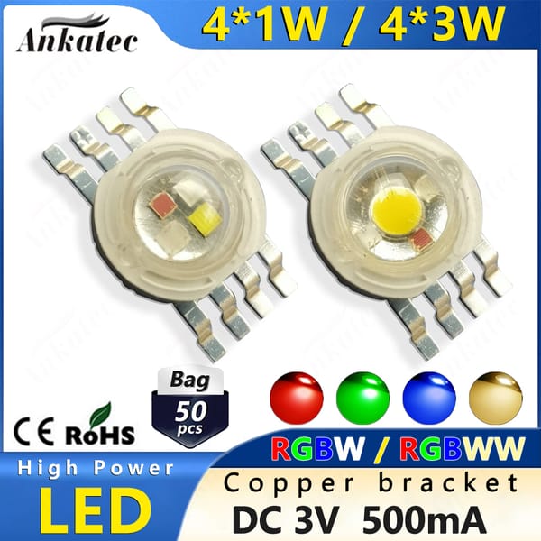 50 Pcs High Power LED Chip RGBW RGBWW 8 pins 4W 12W for Each Color 1 3 Watt Super Bright COB Light Emitter Diode DIY Lamp Beads