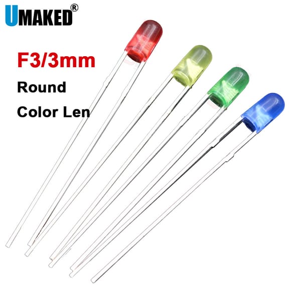 1000pcs 3mm Color Len 28mm leg LED Round lamps diodes chip light beads F3 led Emitting diodes WW/W/R/G/B/Y Lighting DIY lamp